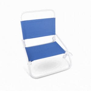 Blue and white folding picnic chair on a light background, photographed for a 360 spin.