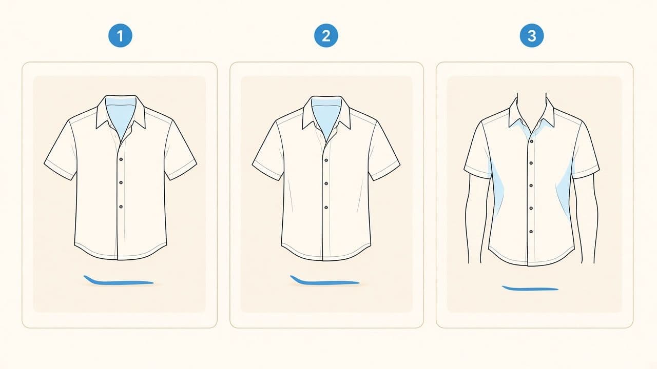 Diagram comparing flat lay, ghost mannequin, and on-body clothing presentation methods.